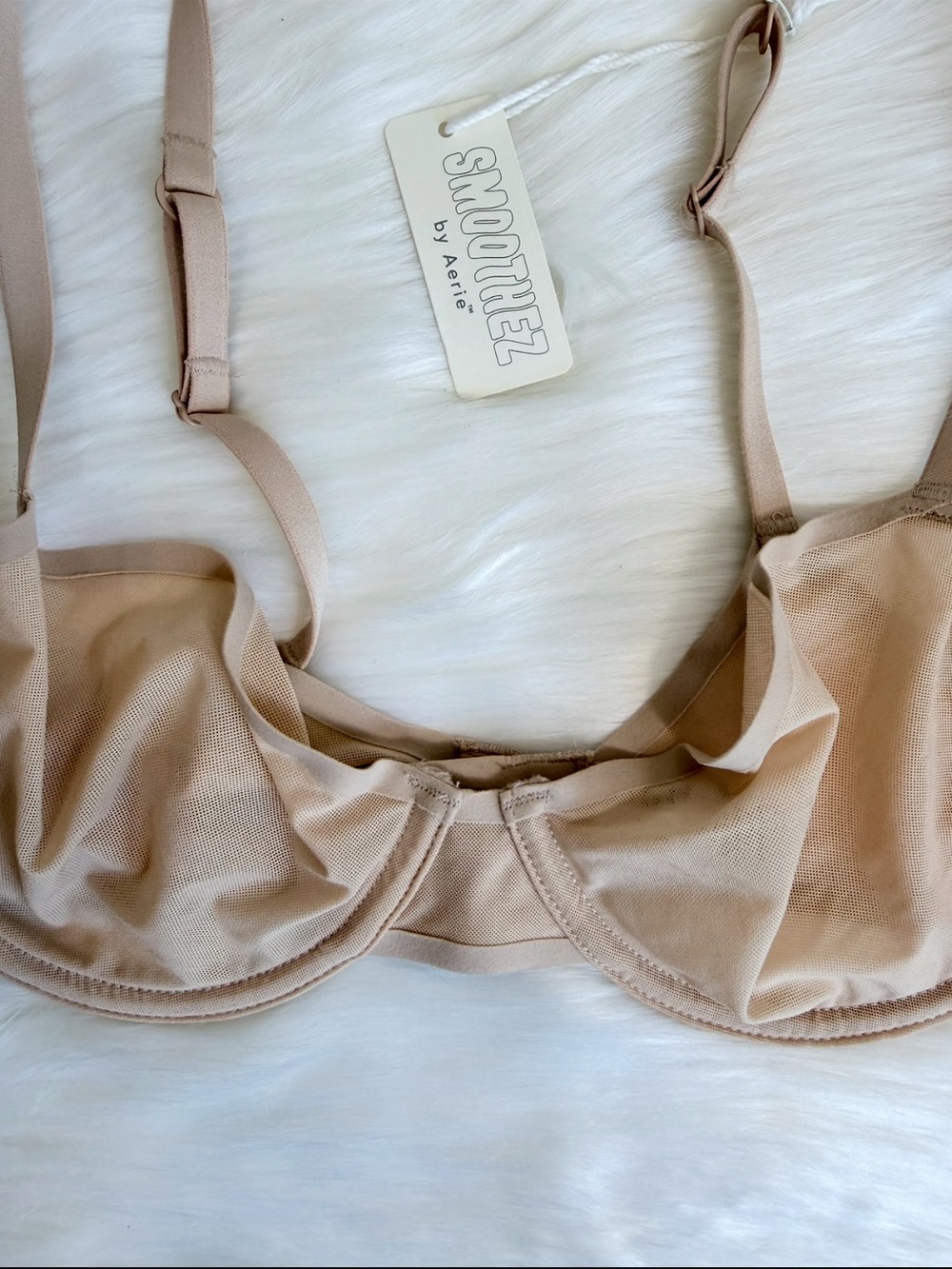 NWT SMOOTHEZ by Aerie Mesh Unlined Underwire Balconette Bra Sands (Nude)Size 34B - Picture 5 of 15